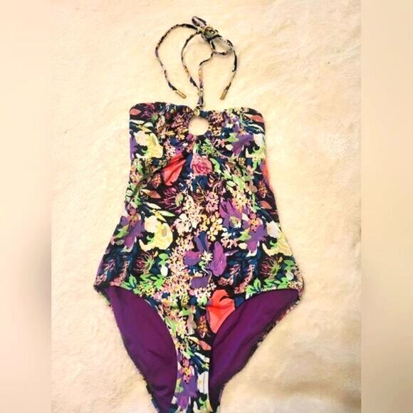 NWT Diane Von Furstenberg Floral Print One Pc. Bandeau Swimsuit Sz.S MSRP $170 - Picture 5 of 9